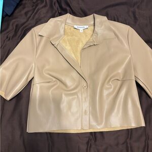 Olivaceous Beige Faux Leather shacket